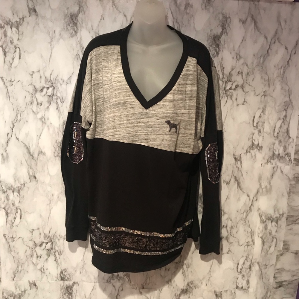 PINK BY VS V NECK SPARKLE LONG SLEEVE